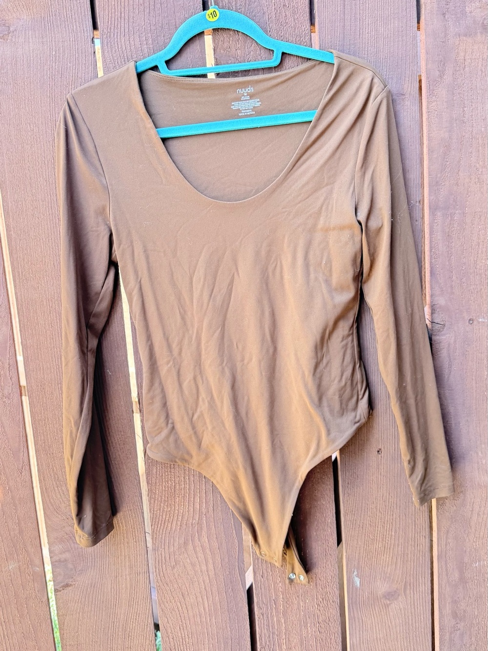 nuuds Chocolate Brown Long Sleeve Scoop Neck Bodysuit